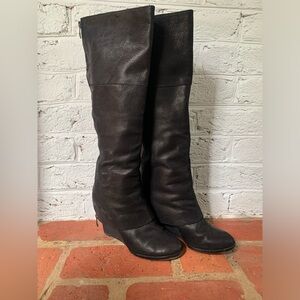 Vince Camuto black leather Moto knee high boots.